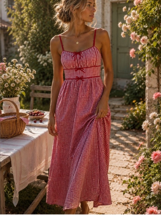 House of Harlow 1960 Dresses & Skirts - House of Harlow 1960 Gingham Seersucker Smocked Maxi Dress Red White M NWT